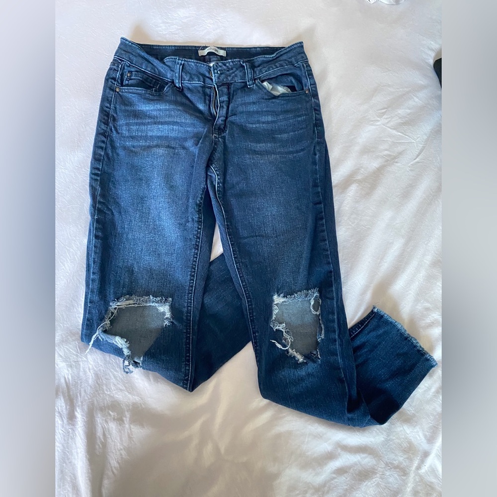Heavy Distressed Dark Blue Skinny Jeans
